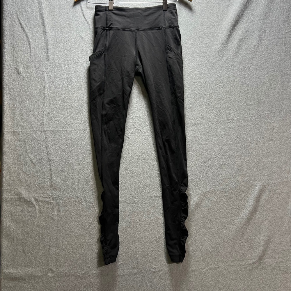 Lululemon Black High Rise Ruched Side Pocket Leggings Activewear Tights